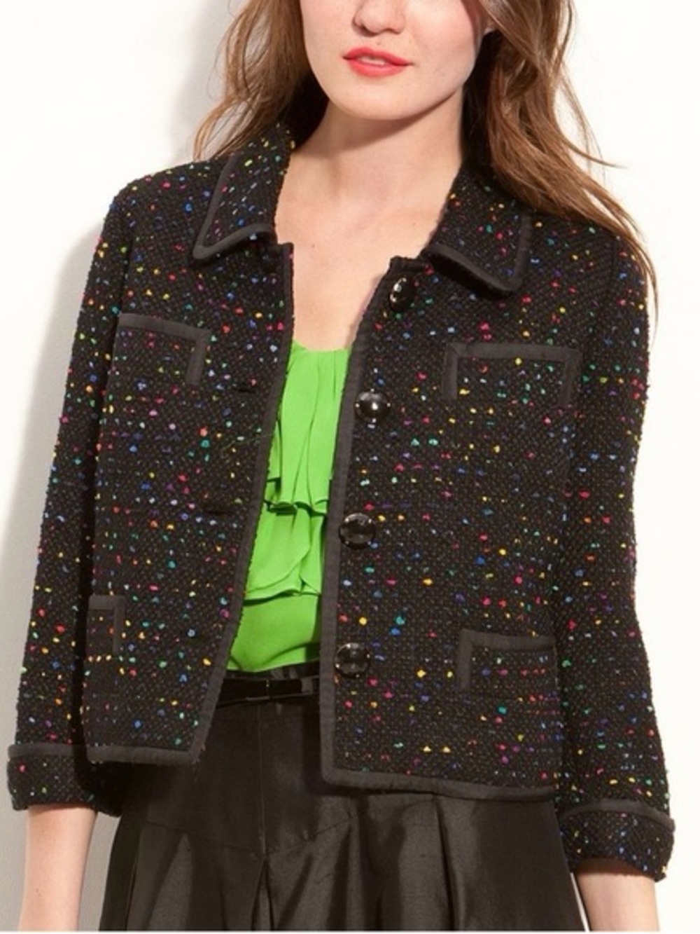 Kate Spade Black Tweed Jacket with Multicolor Flecks